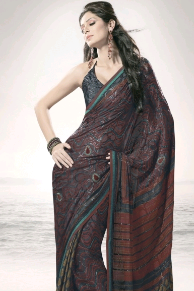 Gray Pure Georgette Party and Festival Embroidered Saree Saree: Sizzling Indian Sarees for Diwali