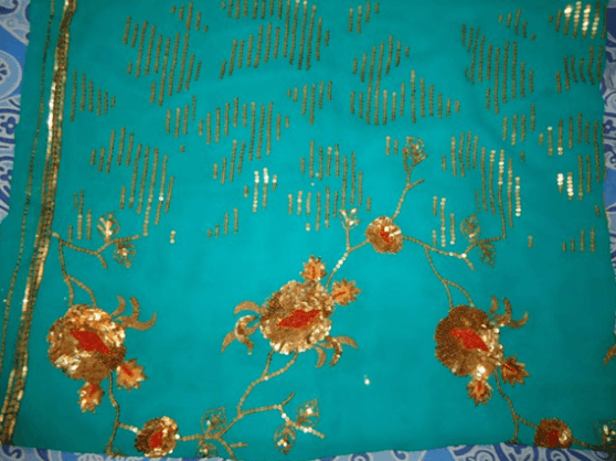 sequined chiffon saree