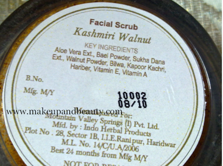 Forest Essentials Kashmiri Scrub ingredients