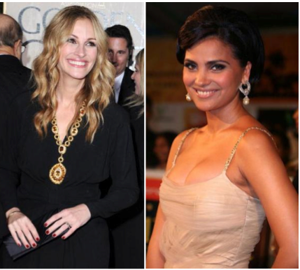 Julia Roberts’ Van Cleef & Arpels necklace set against her black YSL dress or Lara Dutta’s gold and pearl jhumkas paired with her golden dress.