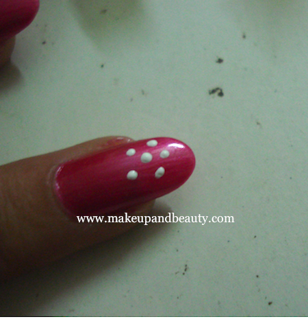 Pink white nail art - dots