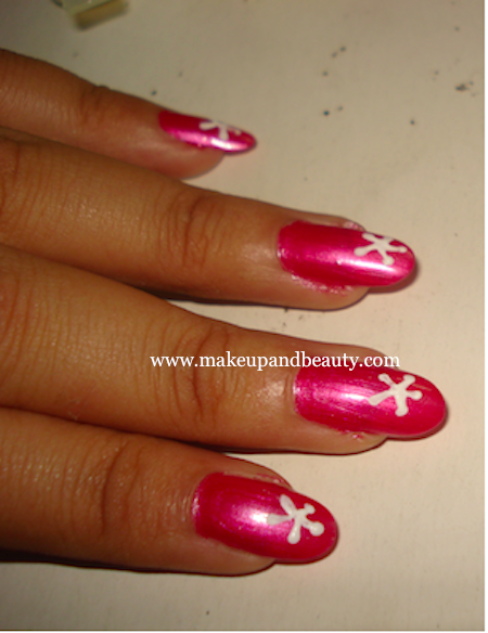 Pink white nail art 