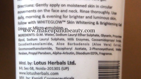 Lotus herbals whiteglow facial foam ingredients