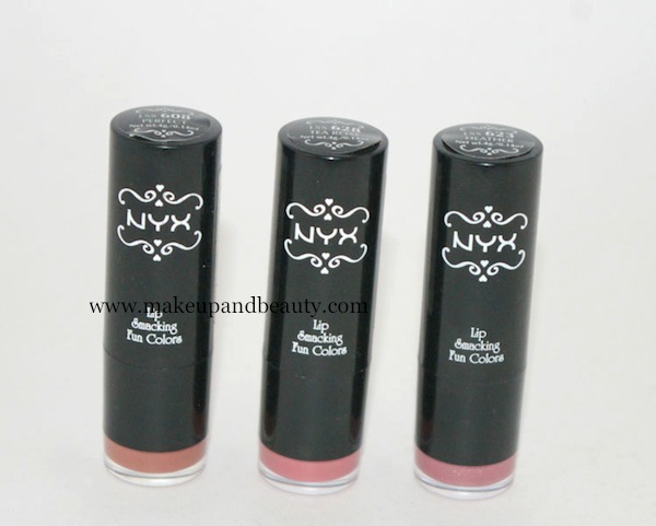 NYX Round lipstick in Perfect, Tea rose, Heather 