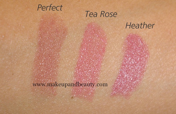 NYX Round lipstick in Perfect, Tea rose, Heather 