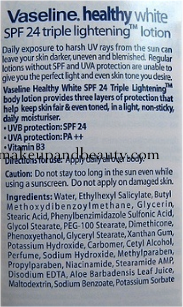 vaseline healthy white body lotion ingredients 