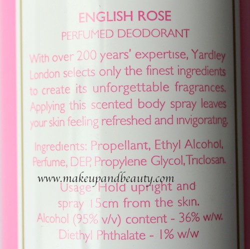 yardley london english roses body spray ingredients