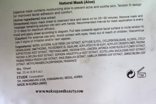 Etude House Natural Mask ingredients