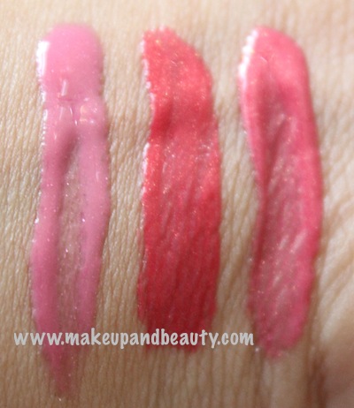Pink lip gloss swatches