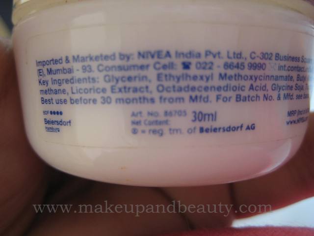 Nivea fairness cream ingredients