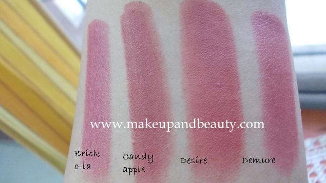 swatches of all colorbar lipstick