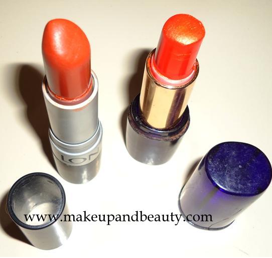 Coral Lipsticks Diana of London and Revlon Matte Comparison