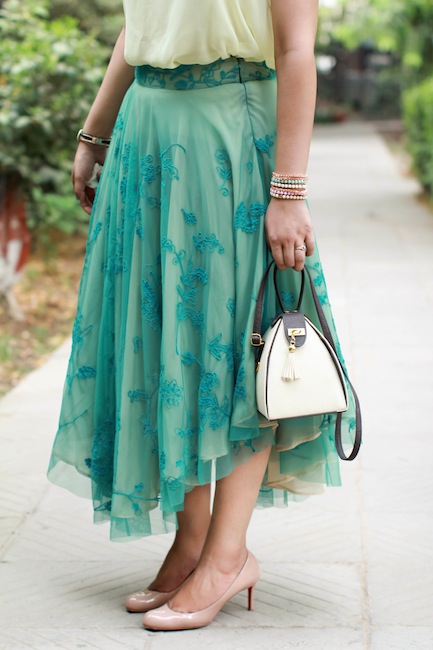 pastel green skirt