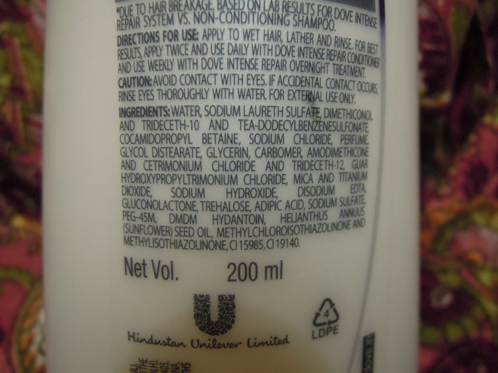 dove intense repair shampoo ingredients