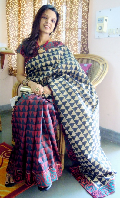 Traditional Saree in Black and Maroon Outfit of the Day
