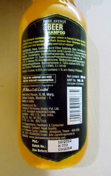 park avenue beer shampoo ingredients