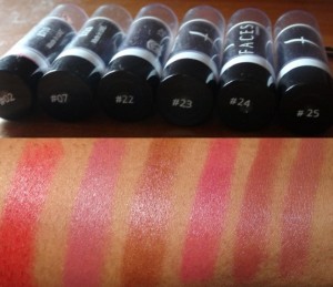 Faces Canada 6 Lipstick Pack3, swatches