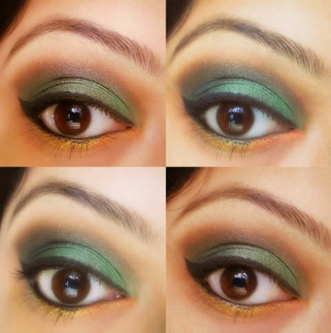 Green orange gold eye makeup tutorial (2)