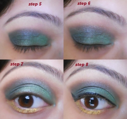 Green orange gold eye makeup tutorial (7)