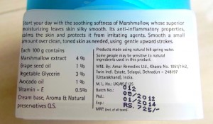 The Nature's Co Marshmallow Day Cream Ingredients