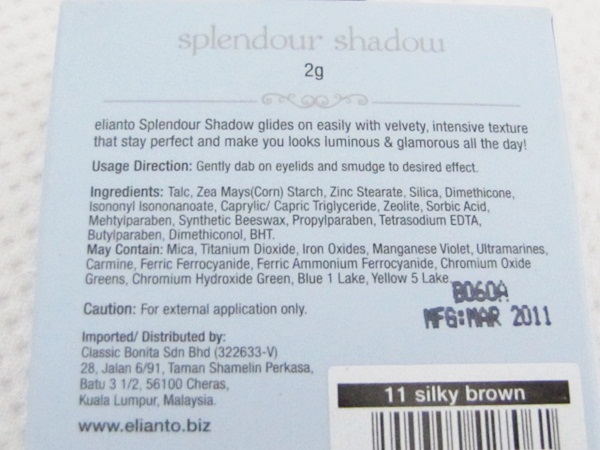 Elianto Splendour Eyeshadow in Silky Brown 2