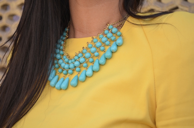 Outfit of the Day Yellow Dress with Turquoise Necklace (5)
