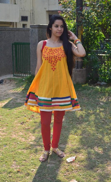 Colored kurti with red churidar (2)