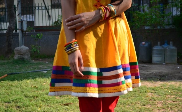 Colored kurti with red churidar (5)