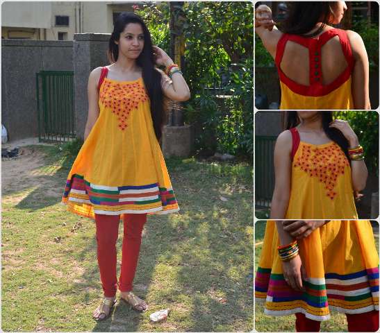 Colored kurti with red churidar