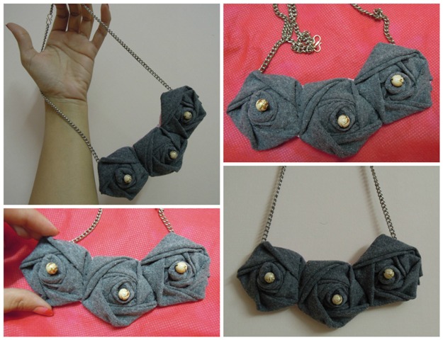 Fabric Rosette Statement Necklace D-I-Y (5)