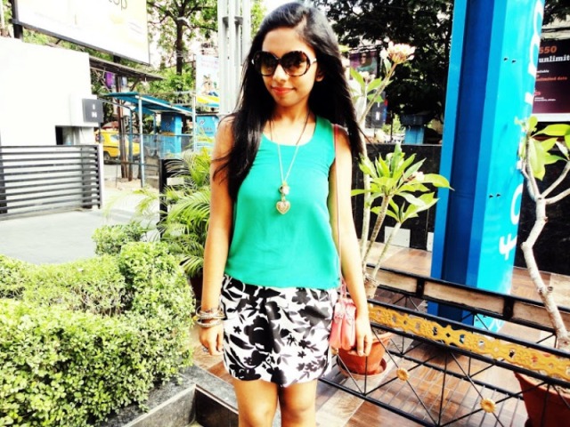 Green Top and Floral Print Skirt 2