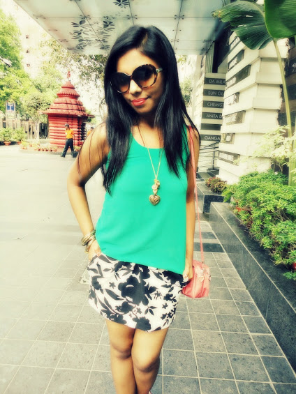 Green Top and Floral Print Skirt 6
