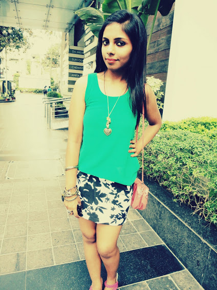 Green Top and Floral Print Skirt 7