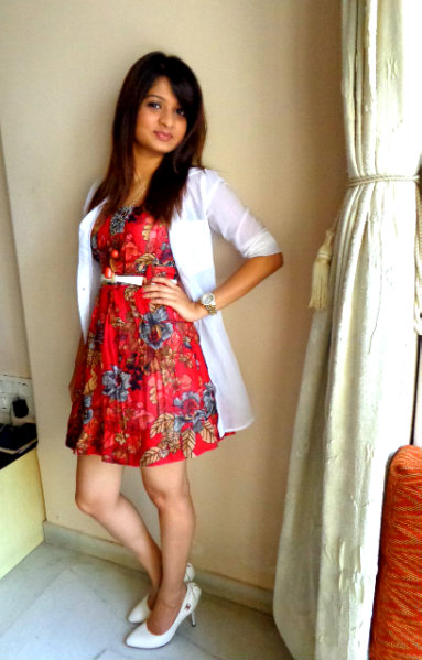 Outfit+of+the+Day+Red+Floral+Dress+with+White+Shirt