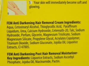 Fem Anti Darkening Hair Removal Cream iingredients