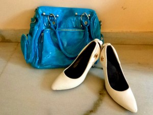 blue bag white shoes