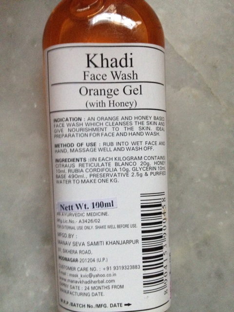 Khadi Orange Gel with Honey Face Wash  ingredients