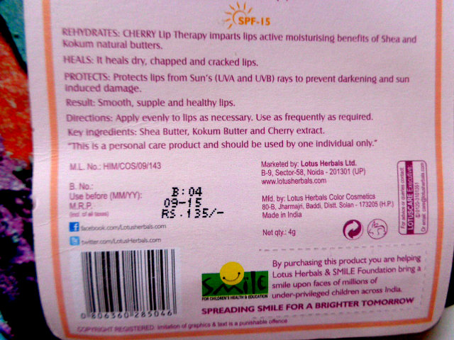 Lotus Herbals Lip Therapy - Cherry 2