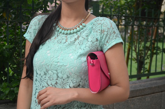 Mint Lace Top with Statement Necklace 2