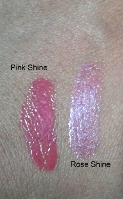 Lakme Absolute Plum & Shine Lip Gloss: Pink Shine and Rose Shine swatches