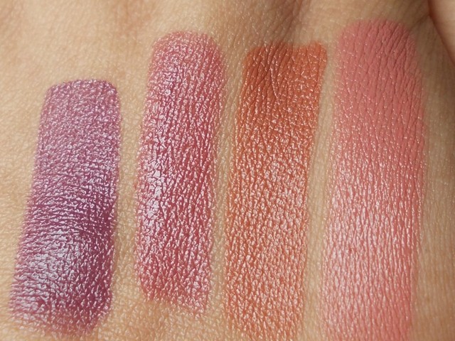 Colorbar Creme Touch Lipsticks Infatuation, Deeply Mauved, Bitter Chocolate & Taupe swatches
