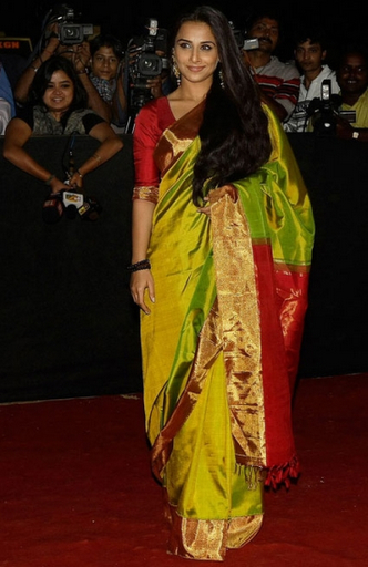 Vidya Balan in green silk saree