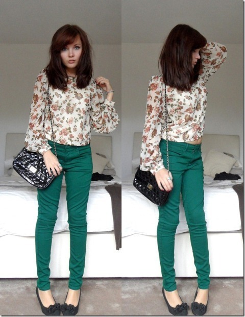 green-skinny-jeans floral top 5