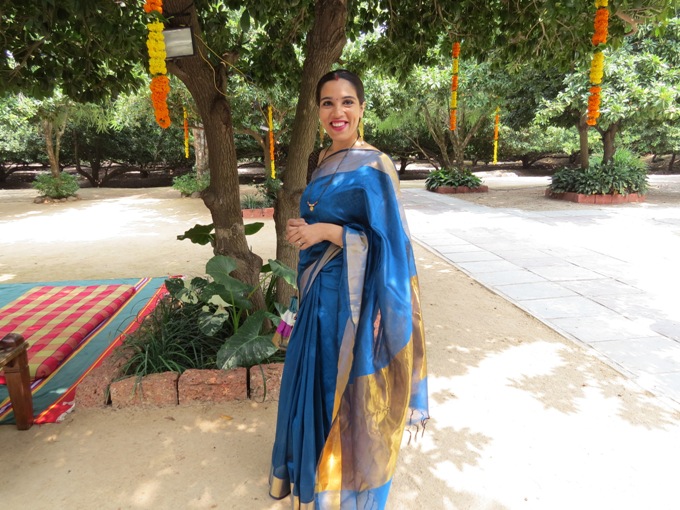 Outfit+of+the+Day+Cotton+Silk+Saree+and+Durga+Earrings