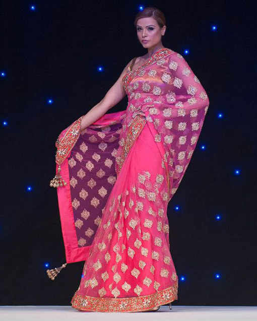 Pink and gold saree by Manish Malhotra