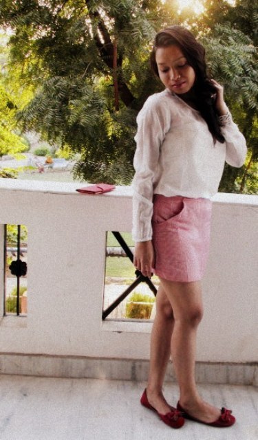 Outfit of the Day: Sheer Top and Pink Mini Skirt