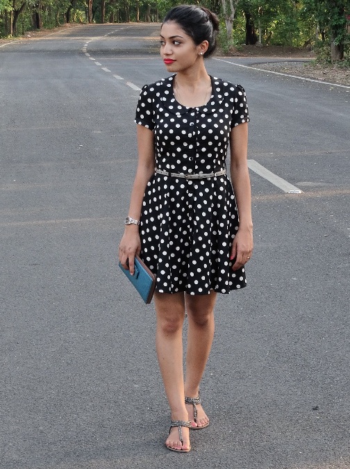 Black polka dot dress