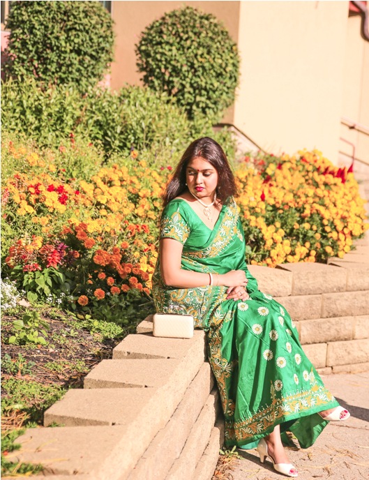 Traditional Green Kanthastich Saree