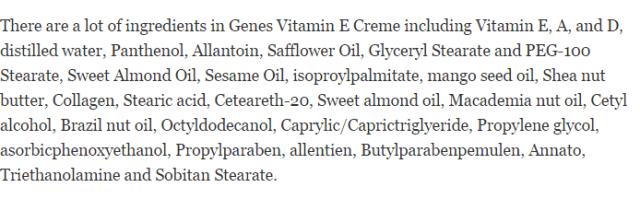 genes vit e creme ingredients