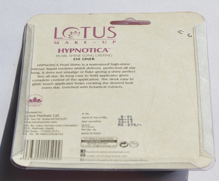 Lotus Herbals Earthy Shine Hypnotica Pearl Shine Long Lasting Liner Review 